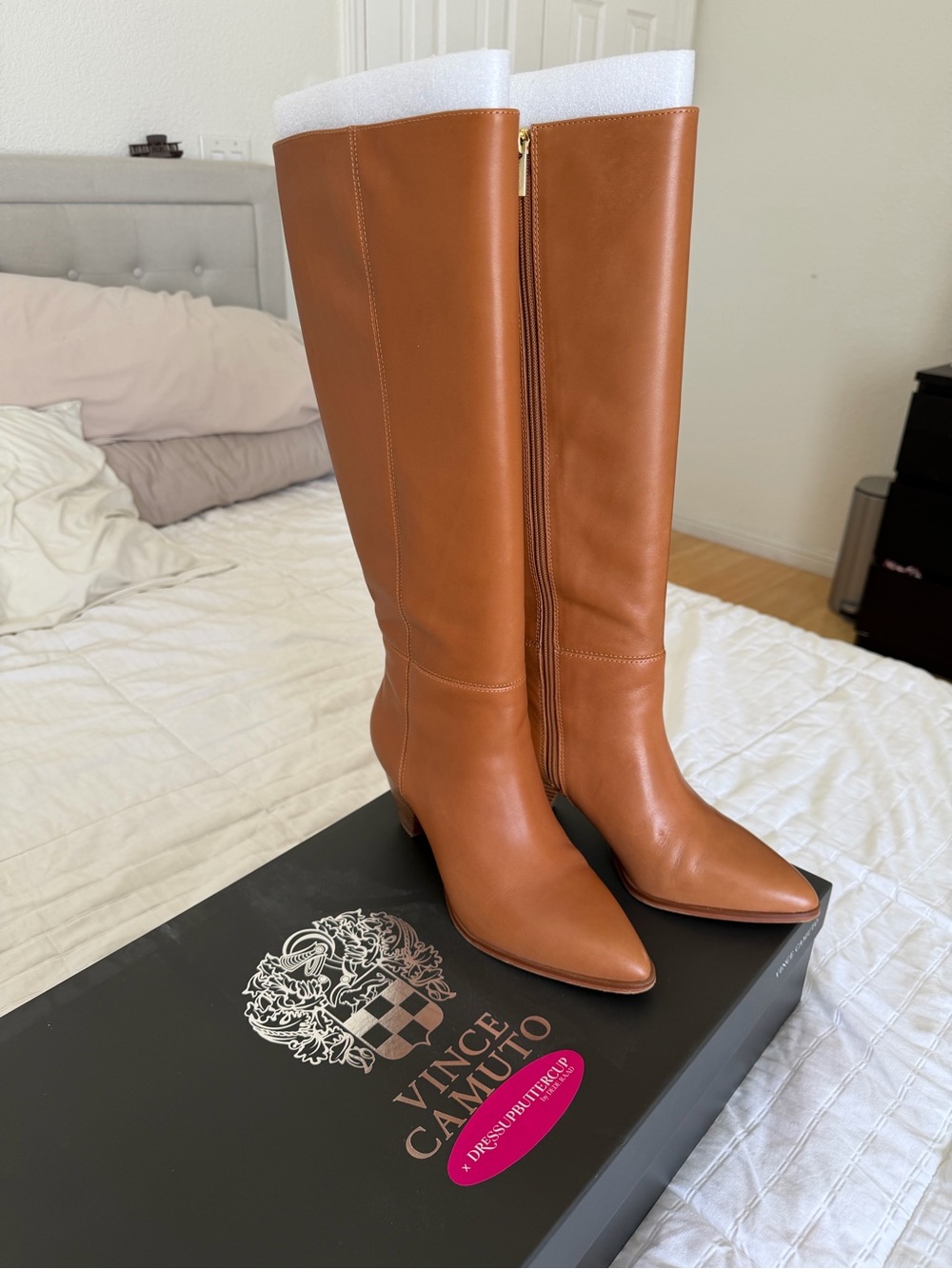 Vince Camuto Cognac Leather Knee-High Riding Boots